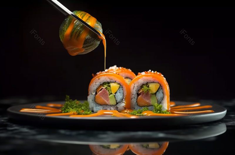 日式料理美味三文鱼卷配鱼子酱,高清,摄影图,摄影图片,图片大全,摄影图免费下载